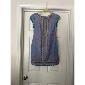 Boden Size 6 Laura Linen Embroidered Shift Dress in Light Chambray